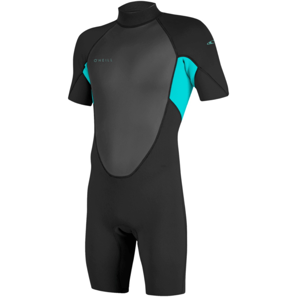 2026 O'Neill Enfants Reactor-2 2mm Back Zip Shorty Combinaison Néoprène 5045B - Black / Lt Aqua